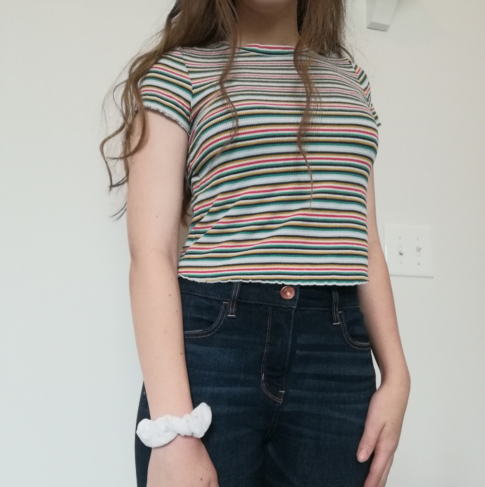 American Eagle Striped Ribbed Tee